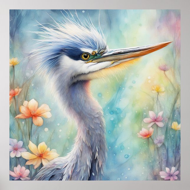 Affiche Oiseaux arc-en-ciel Héron bleu 1 (Devant)