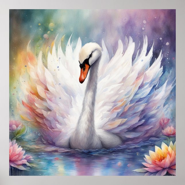 Affiche Oiseaux arc-en-ciel Swan 1 (Devant)