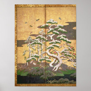 Affiche Oiseaux aux fleurs d'automne et d'hiver