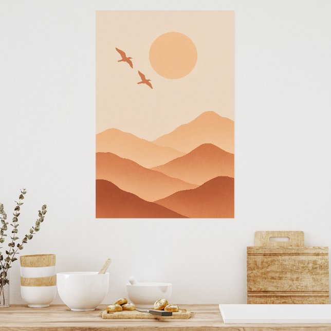 Affiche Oiseaux Boho & Soleil de Montagne – Nature Minimal (Cuisine)