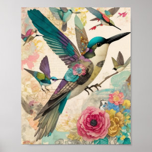 Affiche Oiseaux Collage multimédia mixte Ephémère Découpag