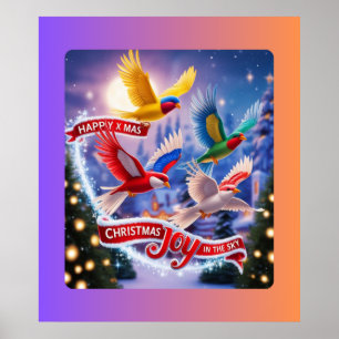 Affiche Oiseaux colorés dans un ciel de Noël