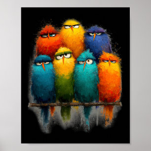 Affiche Oiseaux colorés drôles Art Famille d'oiseaux fous