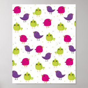 Affiche Oiseaux colorés mignons
