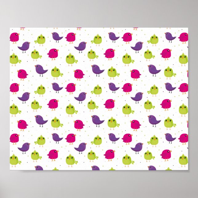 Affiche Oiseaux colorés mignons  (Devant)
