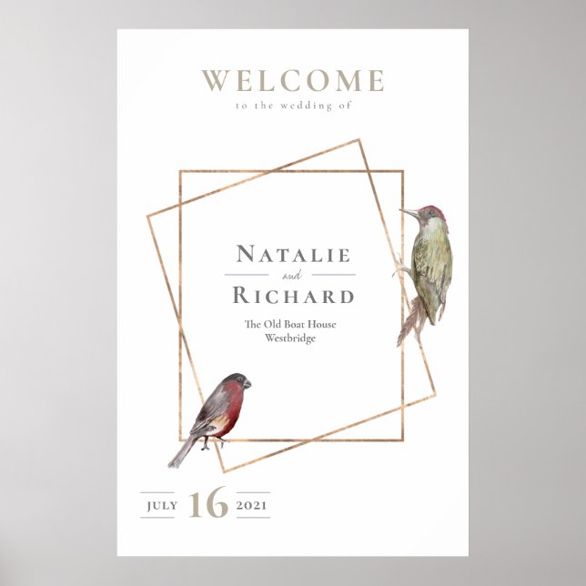 Affiche Oiseaux d'Affiche de bienvenue Mariage rustique (Devant)