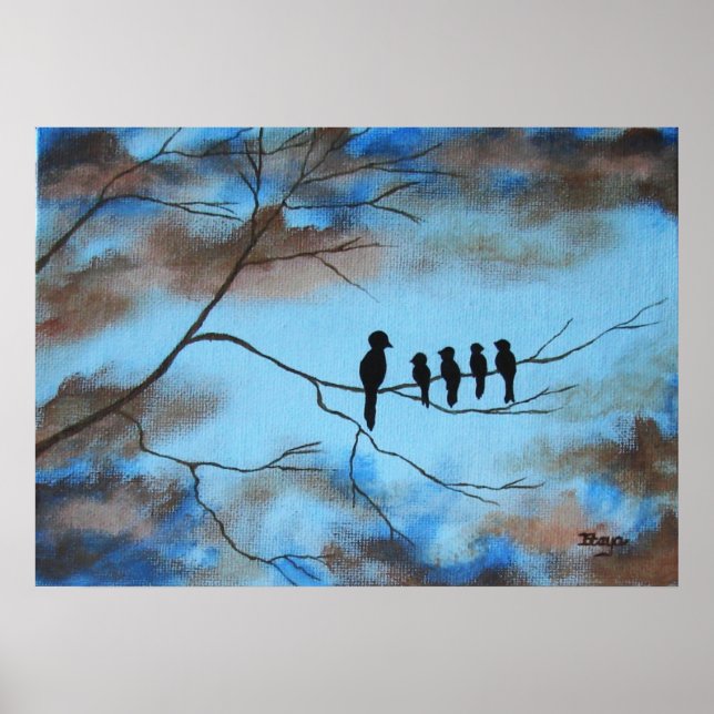 Affiche Oiseaux dans l'arbre dans le ciel Fête des Mères A (Devant)