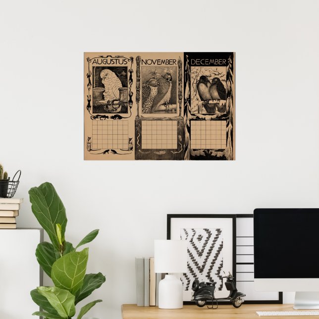 Affiche Oiseaux de calendrier hollandais vintage vierge (Bureau à domicile)