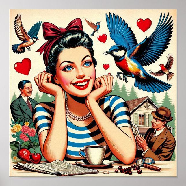 Affiche Oiseaux de l'amour rétro (Devant)