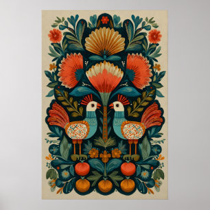 Affiche Oiseaux de l'art populaire mexicain Giclée Impress