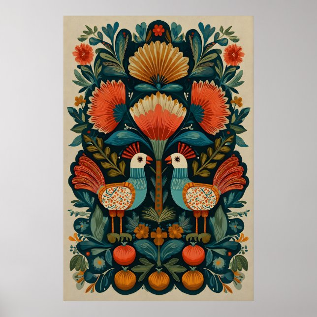 Affiche Oiseaux de l'art populaire mexicain Giclée Impress (Devant)