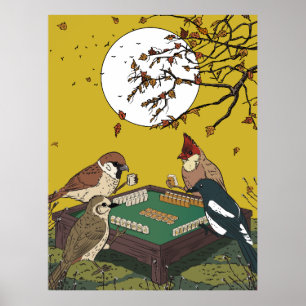 Affiche Oiseaux de Mahjong jouant au jeu