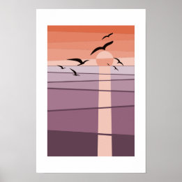 Affiche Oiseaux de mer en vol au coucher du soleil Art ora