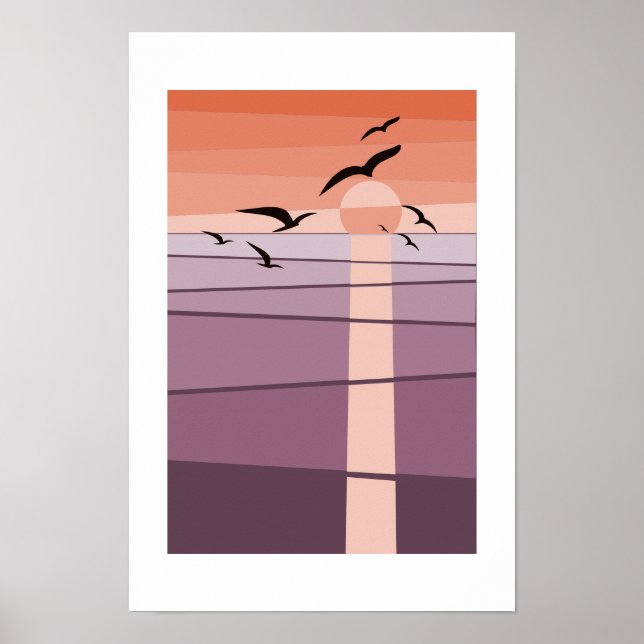 Affiche Oiseaux de mer en vol au coucher du soleil Art ora (Devant)