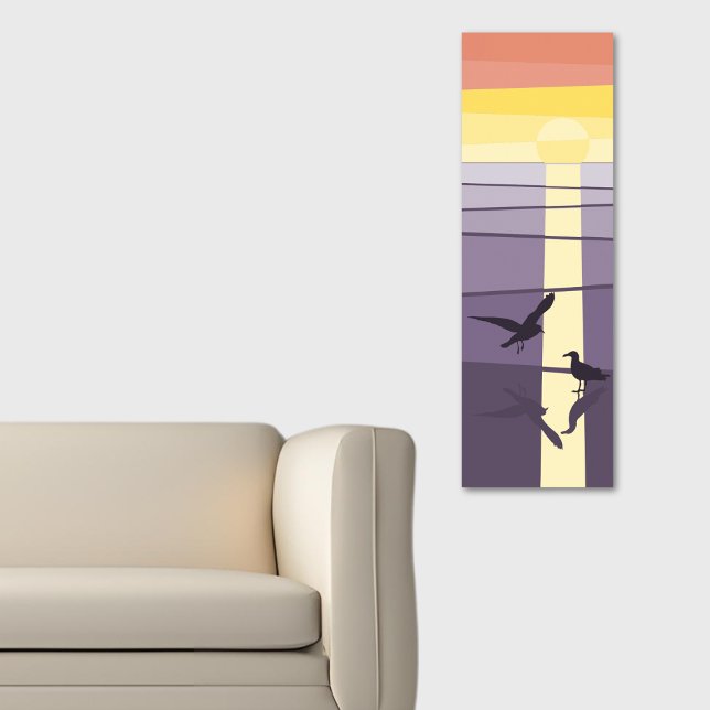 Affiche Oiseaux de mer orange violet à Shore Vector Art (Purple Orange Seabirds at Shore Vector Art Poster)