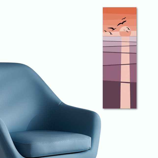 Affiche Oiseaux de mer orange violet à Sunset Vector Art (Purple Orange Seabirds at Sunset Vector Art Poster)