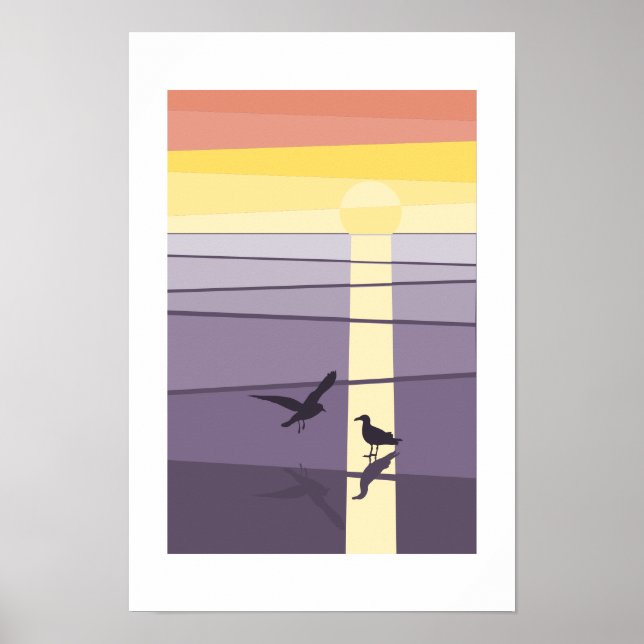 Affiche Oiseaux de mer orange violet sur art vectoriel du  (Devant)