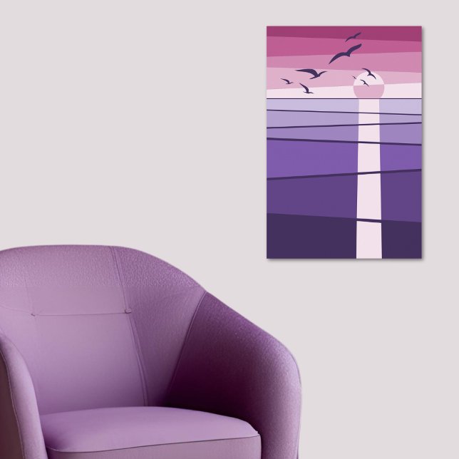Affiche Oiseaux de mer rose pourpre au Sunset Vector Art (Créateur téléchargé)