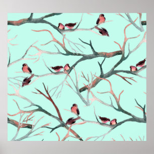 Affiche Oiseaux d'hiver Branches de l'arbre Aquarelle