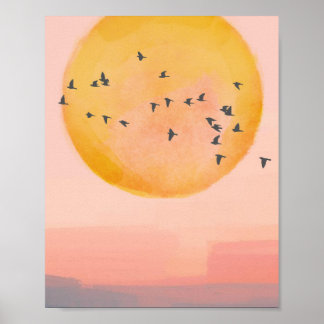 Affiche Oiseaux du coucher de soleil