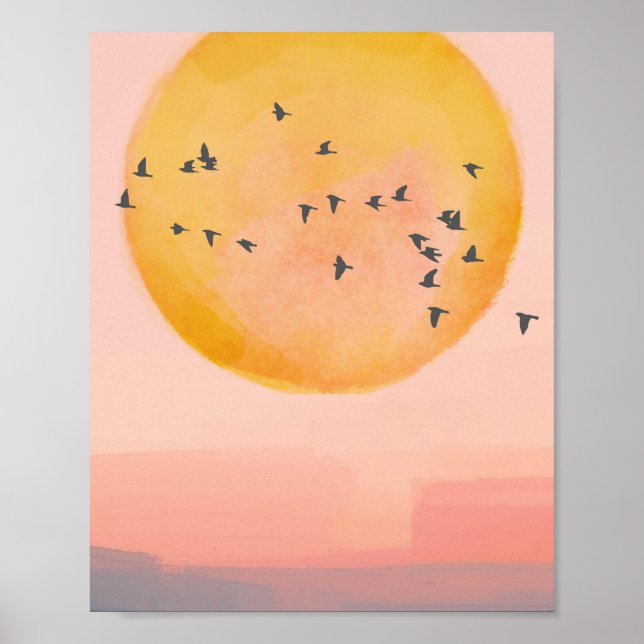 Affiche Oiseaux du coucher de soleil (Devant)