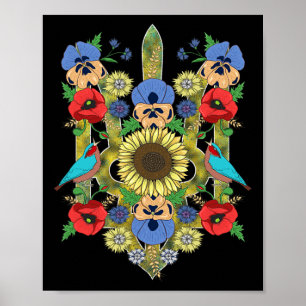 Affiche Oiseaux d'Ukraine Tournesol Trysub Vintage Ukraini