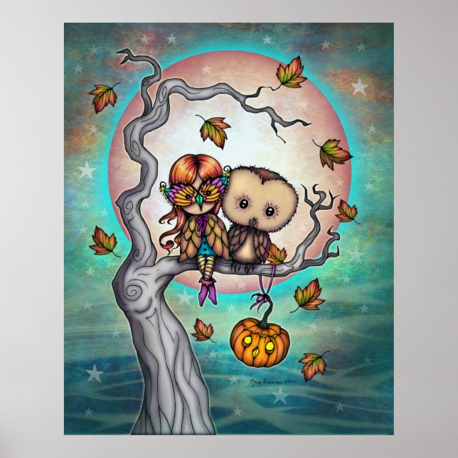 Affiche Oiseaux d'une fille mignonne en plumes en Masque e (Devant)