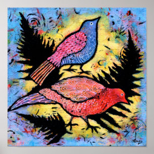 Affiche Oiseaux entourés de ciel bleu