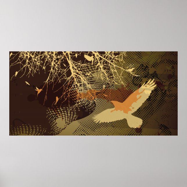 Affiche Oiseaux et branches d'arbres dans les tons marron (Devant)