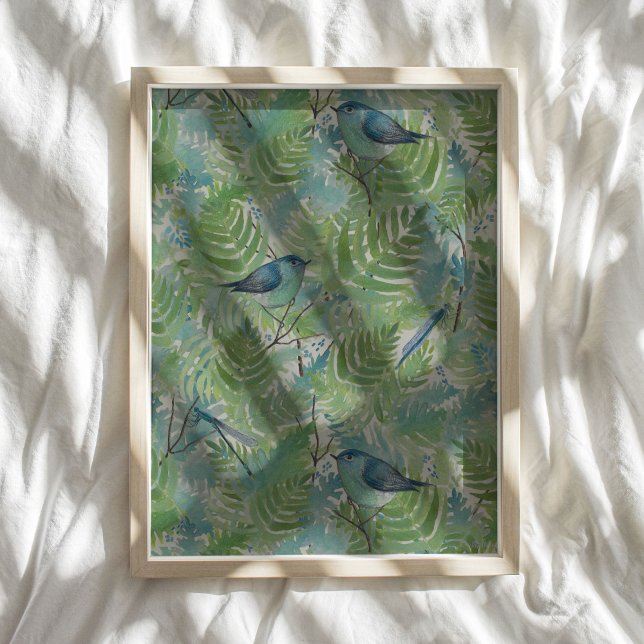 Affiche Oiseaux Et Dragonflies Art Motif (Birds And Dragonflies Pattern Art Print from Studio Posies.)