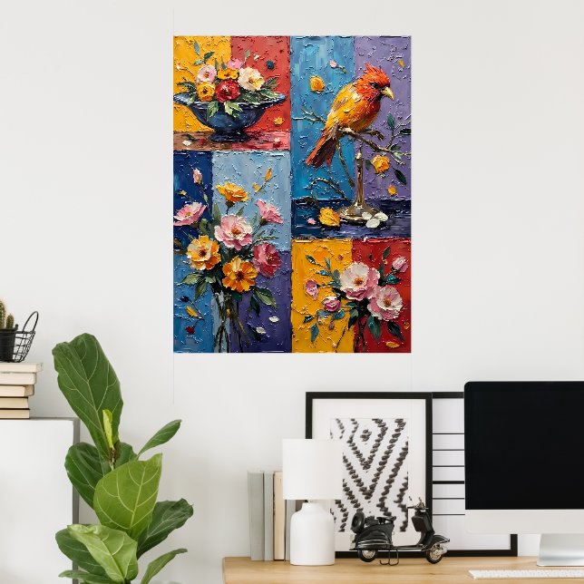 Affiche Oiseaux et fleurs (Bureau à domicile)