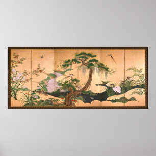 Affiche Oiseaux et fleurs de Kano Eino du printemps et de