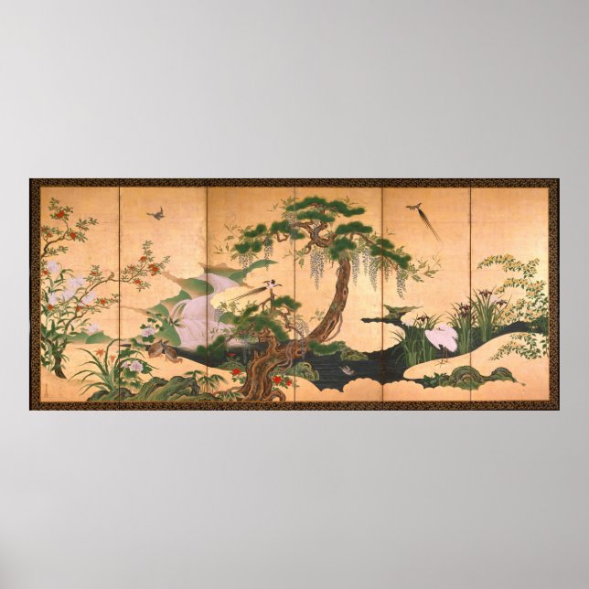 Affiche Oiseaux et fleurs de Kano Eino du printemps et de  (Devant)