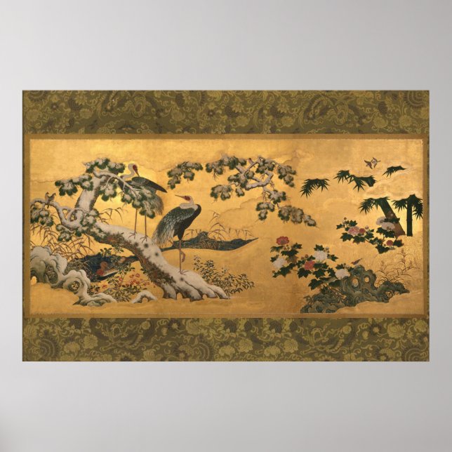 Affiche Oiseaux et fleurs des Quatre Saisons (Devant)