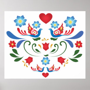 Affiche Oiseaux et fleurs Design folklorique