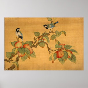 Affiche Oiseaux et fruits chinois orientaux