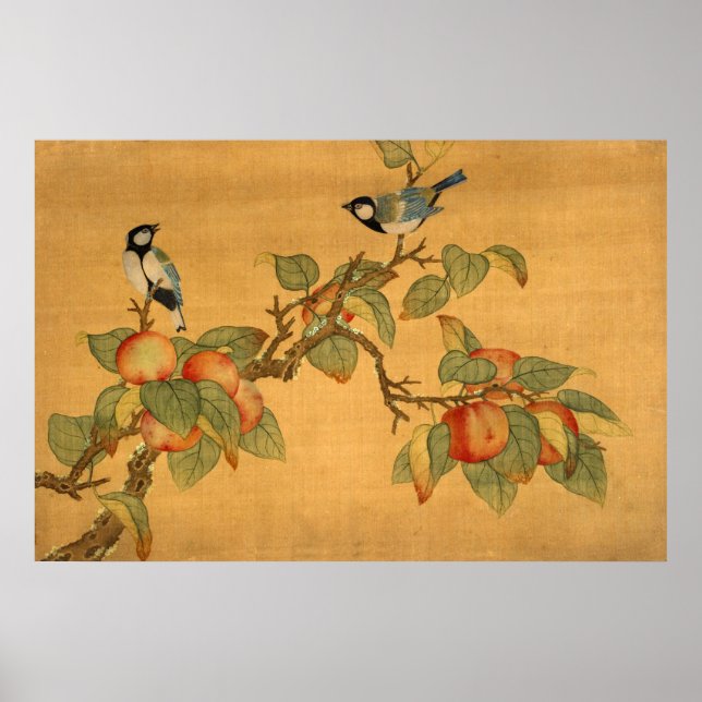 Affiche Oiseaux et fruits chinois orientaux (Devant)