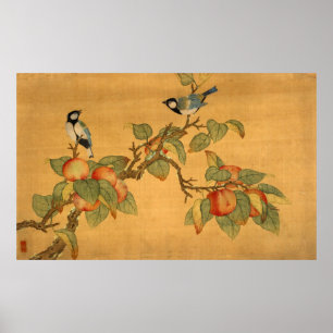 Affiche Oiseaux Et Fruits Chinois Orientaux
