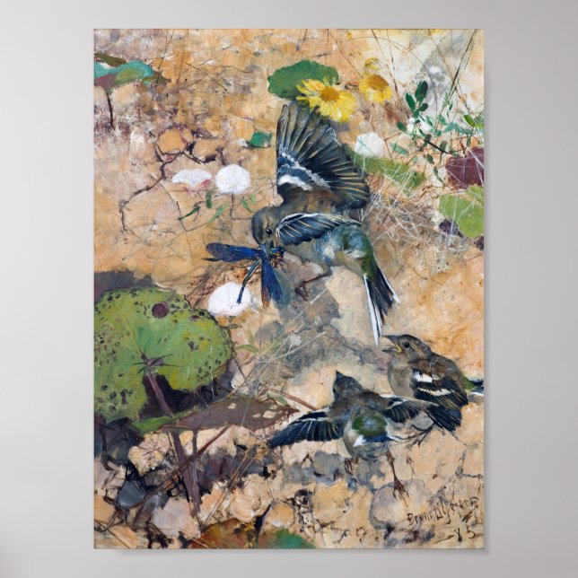 Affiche Oiseaux et libellules, Bruno Liljefors (Devant)