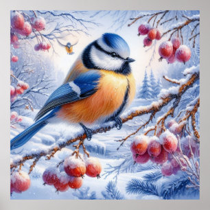 Affiche Oiseaux et paysage hivernal 15
