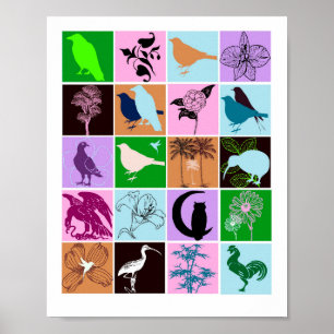 Affiche Oiseaux et Plante Silhouette Animal Collage Art