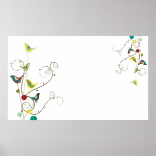 Affiche Oiseaux fantaisistes d'été tourbillonnent Vignes d