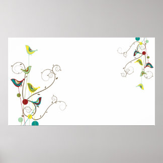 Affiche Oiseaux fantaisistes d'été tourbillonnent Vignes d