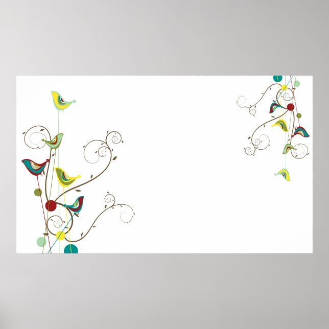 Affiche Oiseaux fantaisistes d'été tourbillonnent Vignes d (Devant)