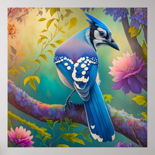 Affiche Oiseaux Fantastiques Geai Bleu