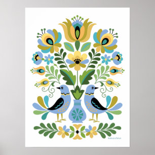 Affiche Oiseaux folkloriques hongrois en bleu et or