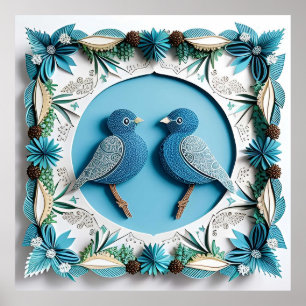 Affiche Oiseaux geai bleu en art papier