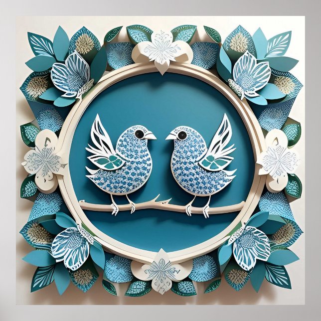 Affiche Oiseaux Geai Bleu en Papier Artisanal (Devant)