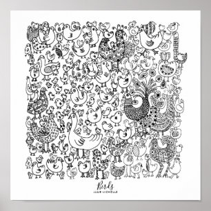 Affiche Oiseaux Illustration noir et blanc