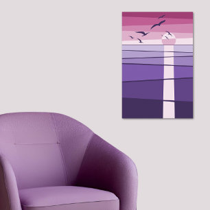 Affiche Oiseaux marins rose violet au coucher du soleil Ar